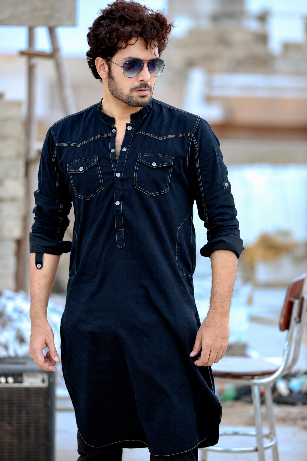 Black Denim Kurta