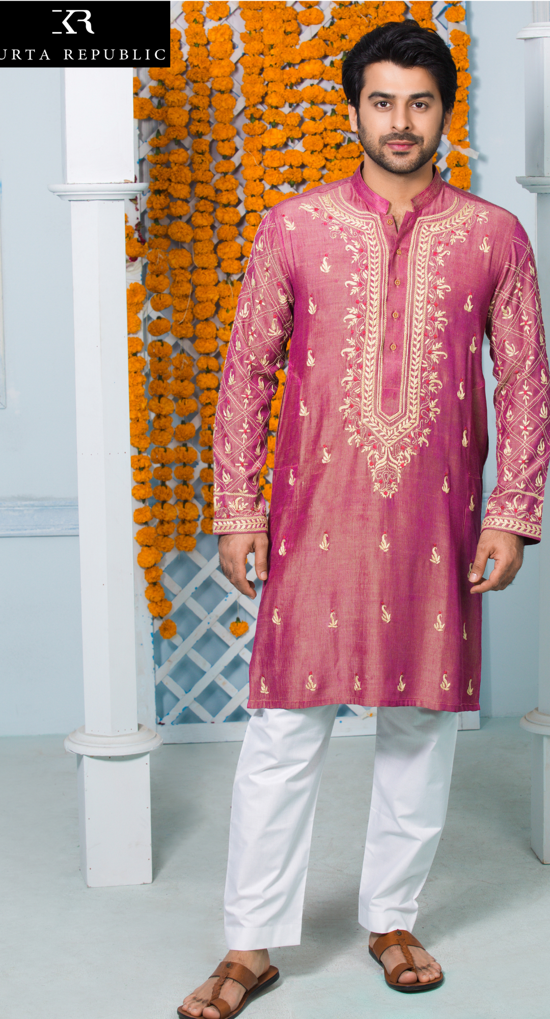 Tea Pink Silk Embroidered Kurta