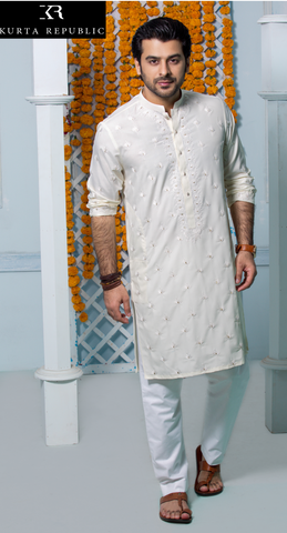 Offwhite Butter boski Embroidered Kurta