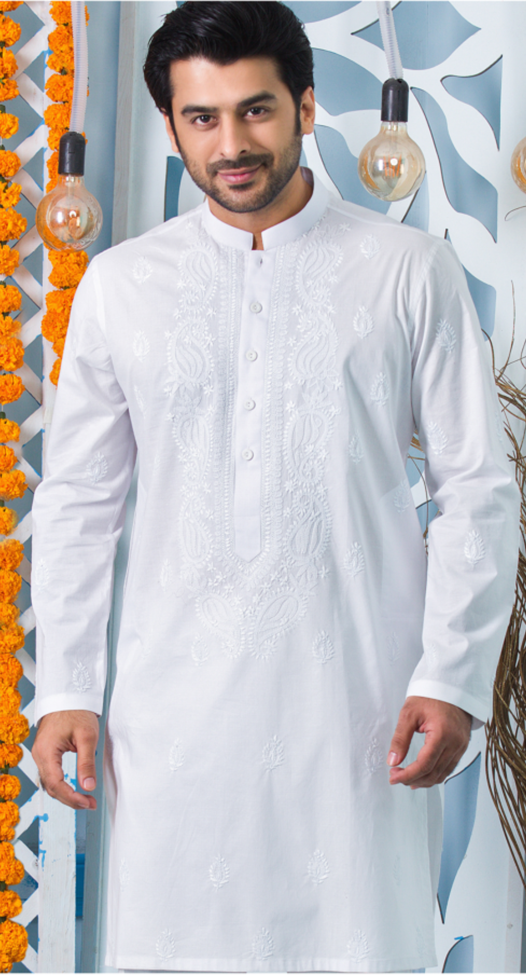 Pure White Cotton Embroidered Kurta